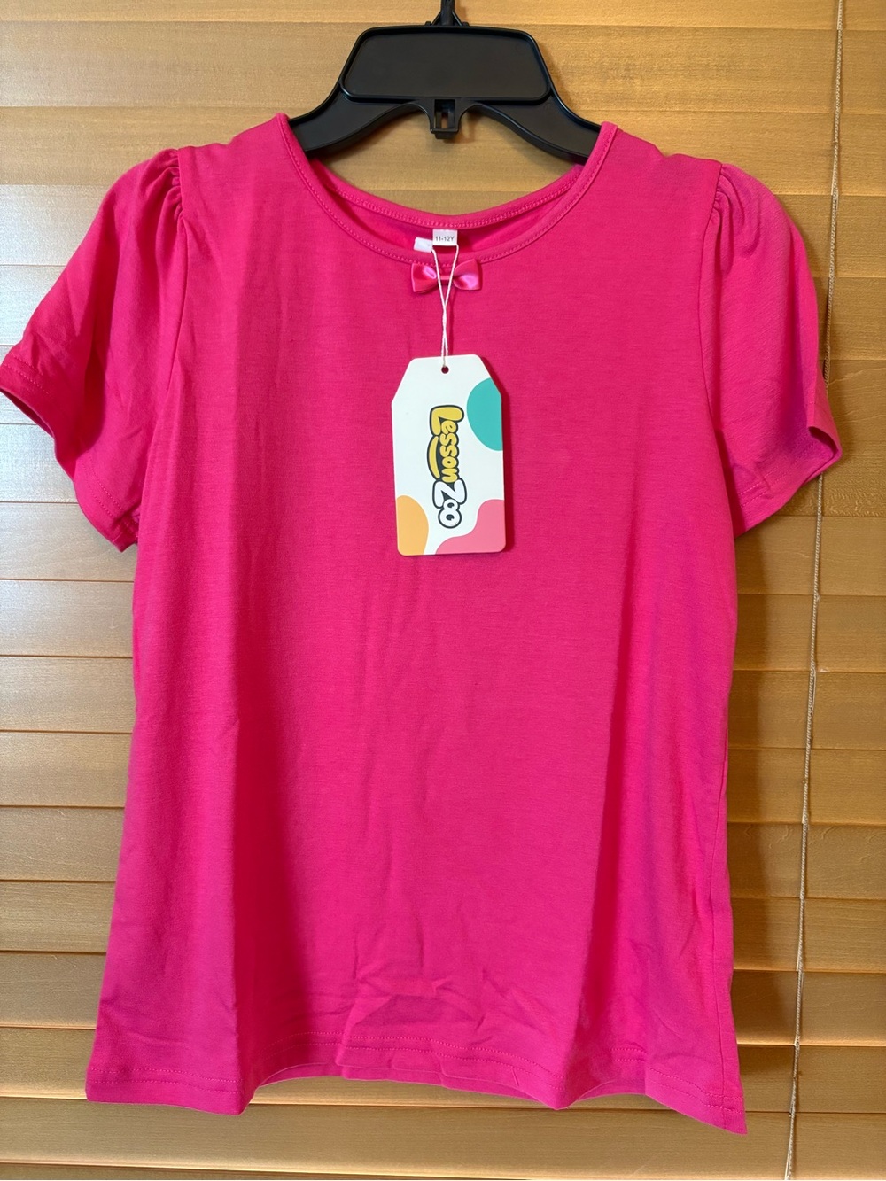 LessonZoo NWT Bright Pink Short-Sleeve Girls Tee with Puff Shoulders. Size 11-12
